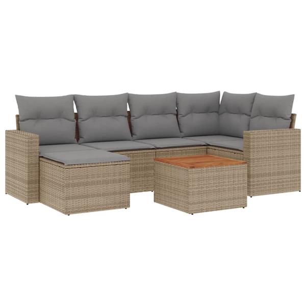 Grote foto vidaxl 7 delige loungeset met kussens poly rattan beige tuin en terras tuinmeubelen
