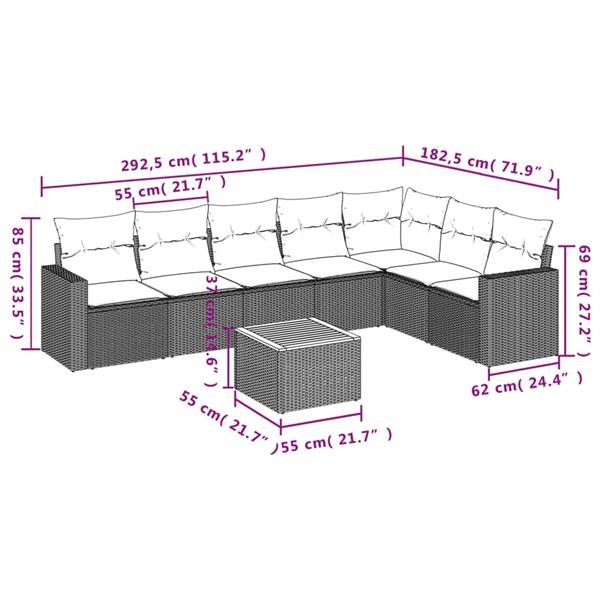 Grote foto vidaxl 8 delige loungeset met kussens poly rattan zwart tuin en terras tuinmeubelen