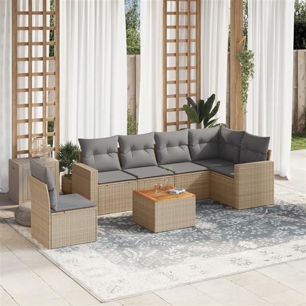 Grote foto vidaxl 7 delige loungeset met kussens poly rattan beige tuin en terras tuinmeubelen