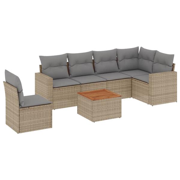 Grote foto vidaxl 7 delige loungeset met kussens poly rattan beige tuin en terras tuinmeubelen