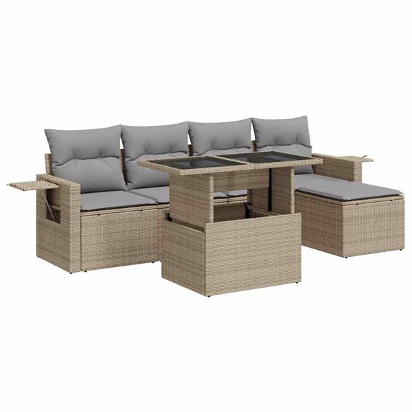Grote foto vidaxl 6 delige loungeset met kussens poly rattan beige tuin en terras tuinmeubelen