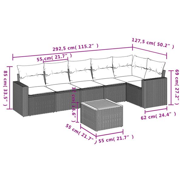 Grote foto vidaxl 7 delige loungeset met kussens poly rattan beige tuin en terras tuinmeubelen