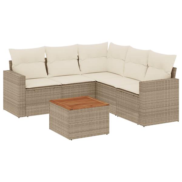 Grote foto vidaxl 6 delige loungeset met kussens poly rattan beige tuin en terras tuinmeubelen