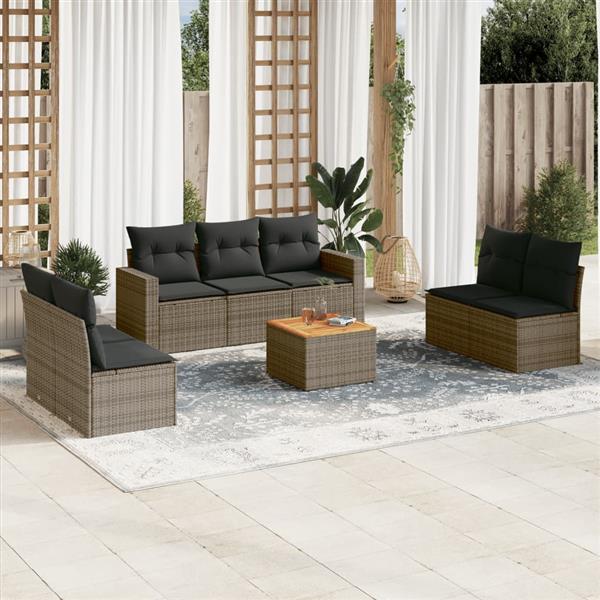 Grote foto vidaxl 8 delige loungeset met kussens poly rattan grijs tuin en terras tuinmeubelen