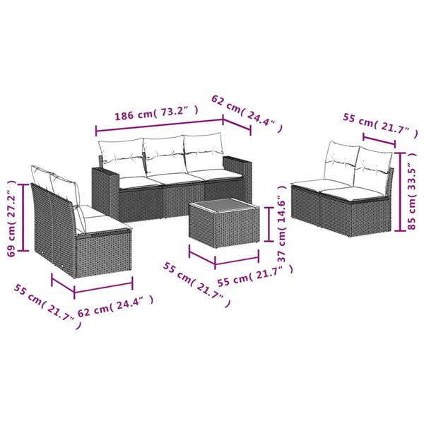 Grote foto vidaxl 8 delige loungeset met kussens poly rattan grijs tuin en terras tuinmeubelen
