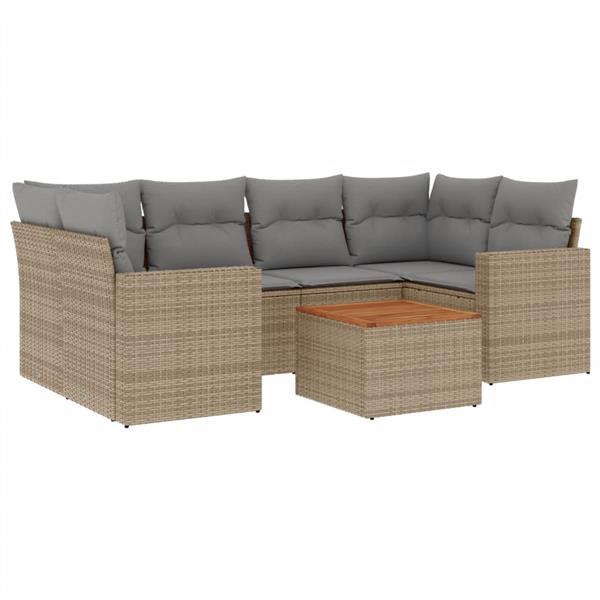 Grote foto vidaxl 7 delige loungeset met kussens poly rattan beige tuin en terras tuinmeubelen