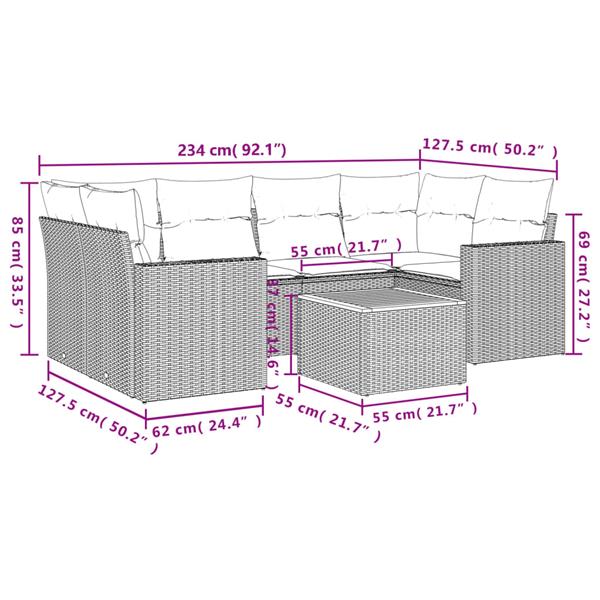 Grote foto vidaxl 7 delige loungeset met kussens poly rattan beige tuin en terras tuinmeubelen