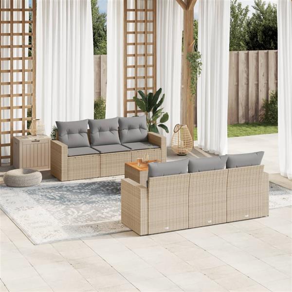 Grote foto vidaxl 7 delige loungeset met kussens poly rattan beige tuin en terras tuinmeubelen