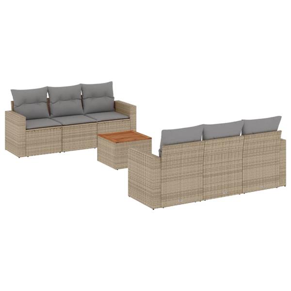 Grote foto vidaxl 7 delige loungeset met kussens poly rattan beige tuin en terras tuinmeubelen