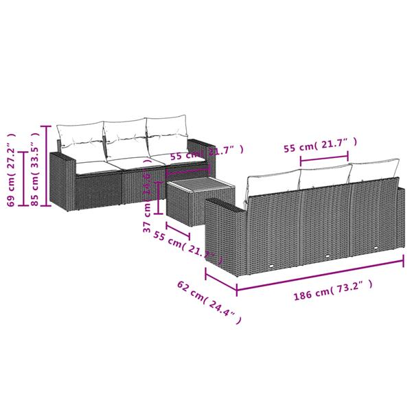 Grote foto vidaxl 7 delige loungeset met kussens poly rattan beige tuin en terras tuinmeubelen
