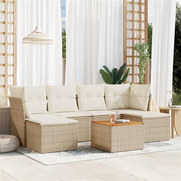 Grote foto vidaxl 7 delige loungeset met kussens poly rattan beige tuin en terras tuinmeubelen