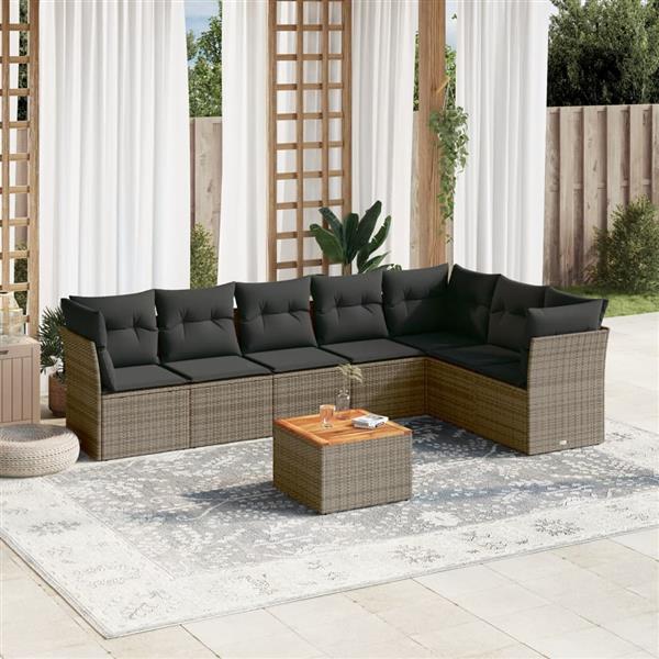 Grote foto vidaxl 8 delige loungeset met kussens poly rattan grijs tuin en terras tuinmeubelen