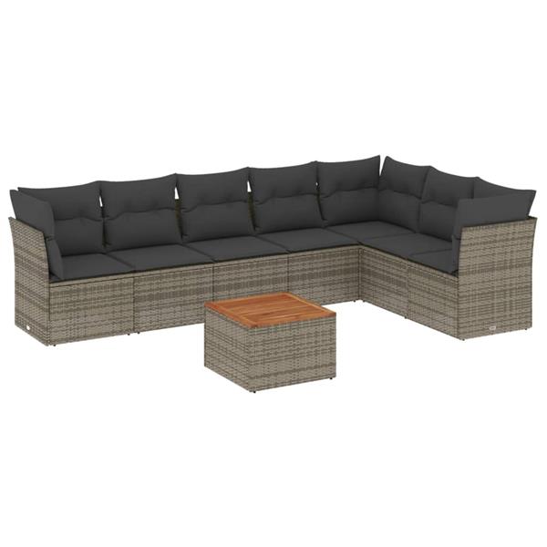 Grote foto vidaxl 8 delige loungeset met kussens poly rattan grijs tuin en terras tuinmeubelen