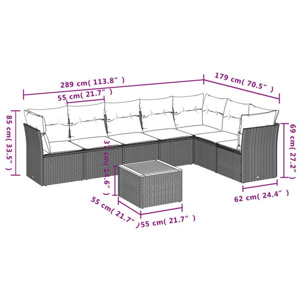 Grote foto vidaxl 8 delige loungeset met kussens poly rattan grijs tuin en terras tuinmeubelen