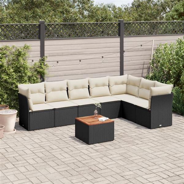 Grote foto vidaxl 8 delige loungeset met kussens poly rattan zwart tuin en terras tuinmeubelen