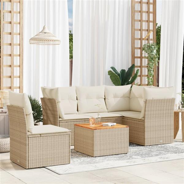 Grote foto vidaxl 6 delige loungeset met kussens poly rattan beige tuin en terras tuinmeubelen