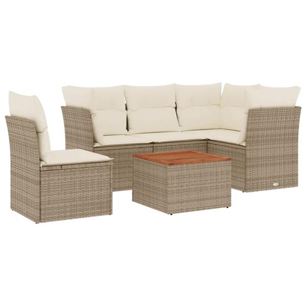 Grote foto vidaxl 6 delige loungeset met kussens poly rattan beige tuin en terras tuinmeubelen