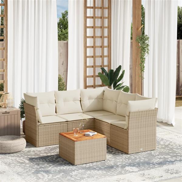 Grote foto vidaxl 6 delige loungeset met kussens poly rattan beige tuin en terras tuinmeubelen