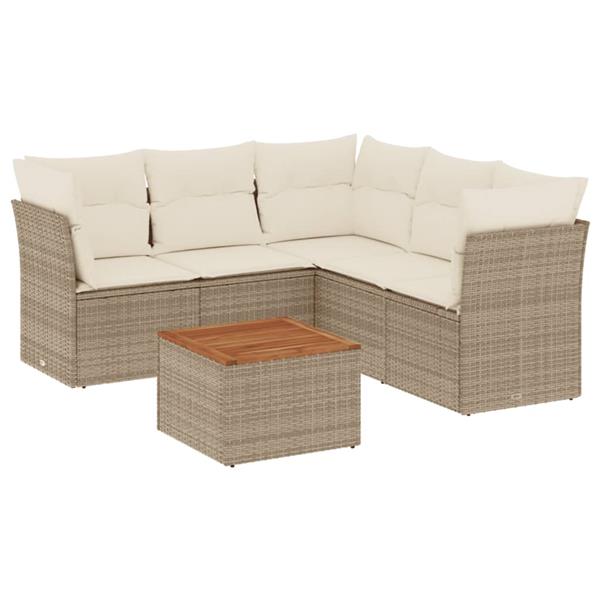 Grote foto vidaxl 6 delige loungeset met kussens poly rattan beige tuin en terras tuinmeubelen