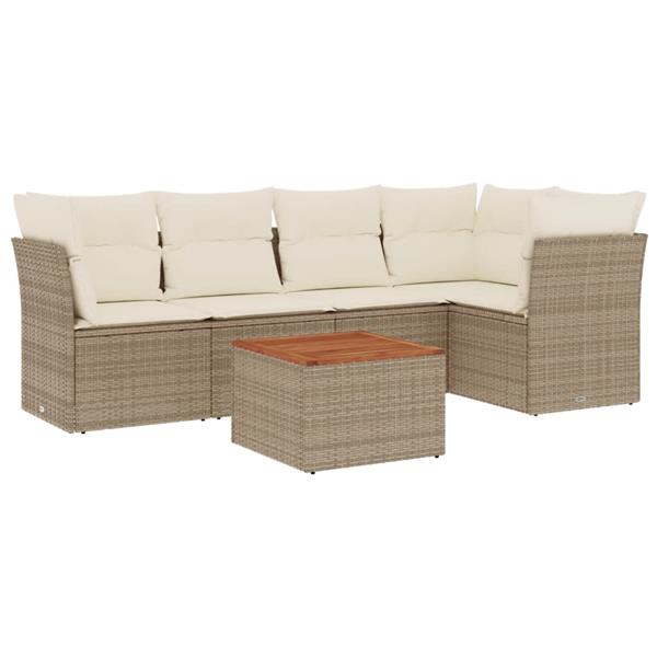 Grote foto vidaxl 6 delige loungeset met kussens poly rattan beige tuin en terras tuinmeubelen