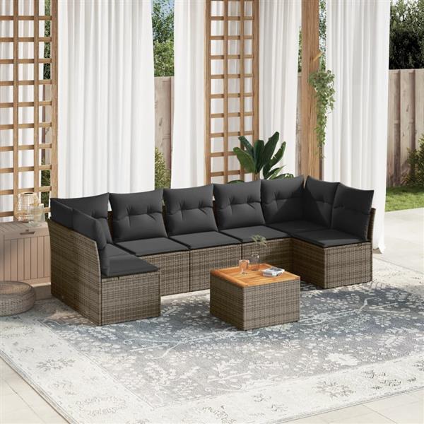 Grote foto vidaxl 8 delige loungeset met kussens poly rattan grijs tuin en terras tuinmeubelen