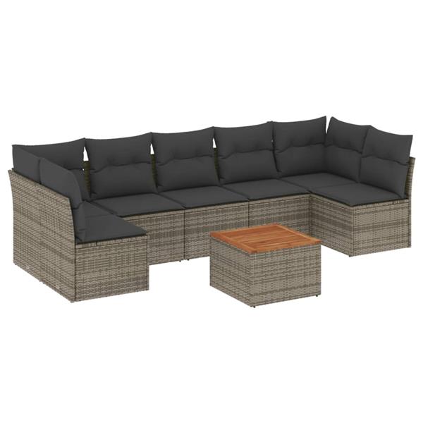 Grote foto vidaxl 8 delige loungeset met kussens poly rattan grijs tuin en terras tuinmeubelen