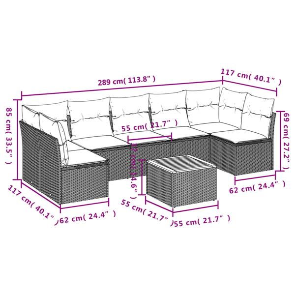 Grote foto vidaxl 8 delige loungeset met kussens poly rattan grijs tuin en terras tuinmeubelen