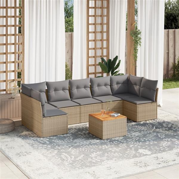 Grote foto vidaxl 8 delige loungeset met kussens poly rattan beige tuin en terras tuinmeubelen
