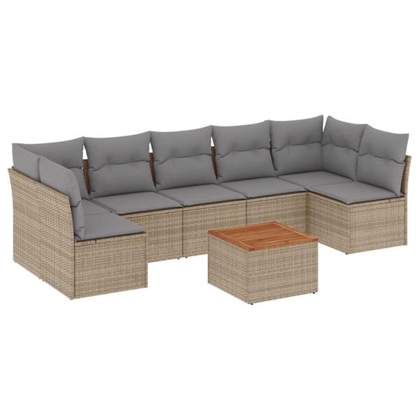 Grote foto vidaxl 8 delige loungeset met kussens poly rattan beige tuin en terras tuinmeubelen