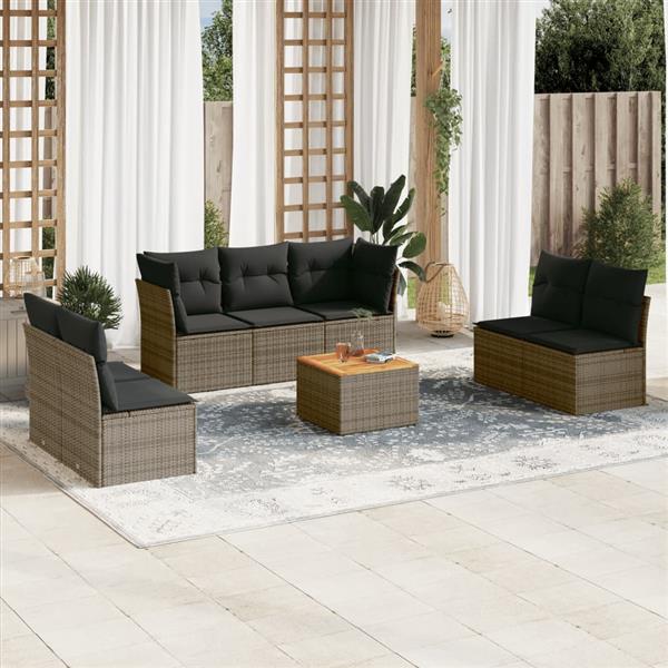 Grote foto vidaxl 8 delige loungeset met kussens poly rattan grijs tuin en terras tuinmeubelen