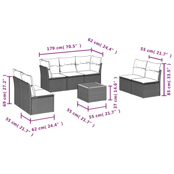 Grote foto vidaxl 8 delige loungeset met kussens poly rattan grijs tuin en terras tuinmeubelen