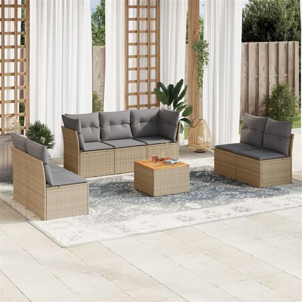 Grote foto vidaxl 8 delige loungeset met kussens poly rattan beige tuin en terras tuinmeubelen