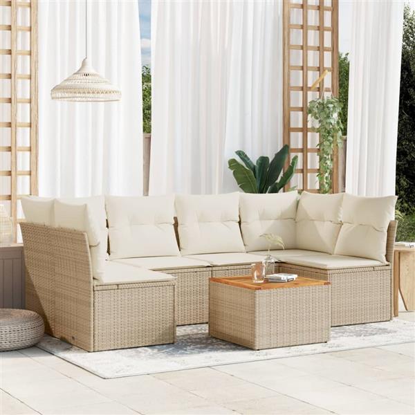 Grote foto vidaxl 7 delige loungeset met kussens poly rattan beige tuin en terras tuinmeubelen