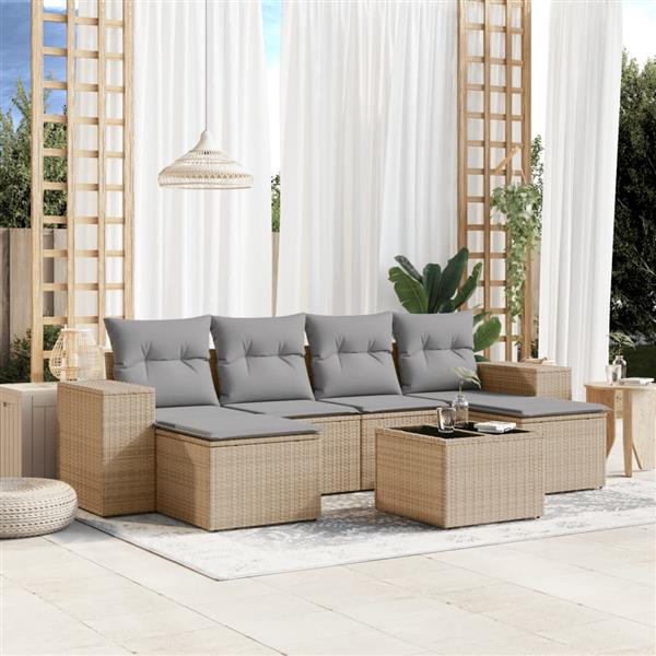Grote foto vidaxl 7 delige loungeset met kussens poly rattan beige tuin en terras tuinmeubelen