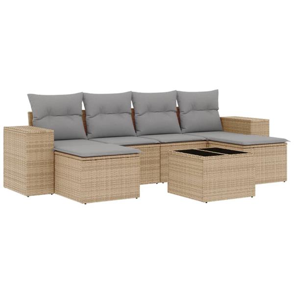 Grote foto vidaxl 7 delige loungeset met kussens poly rattan beige tuin en terras tuinmeubelen