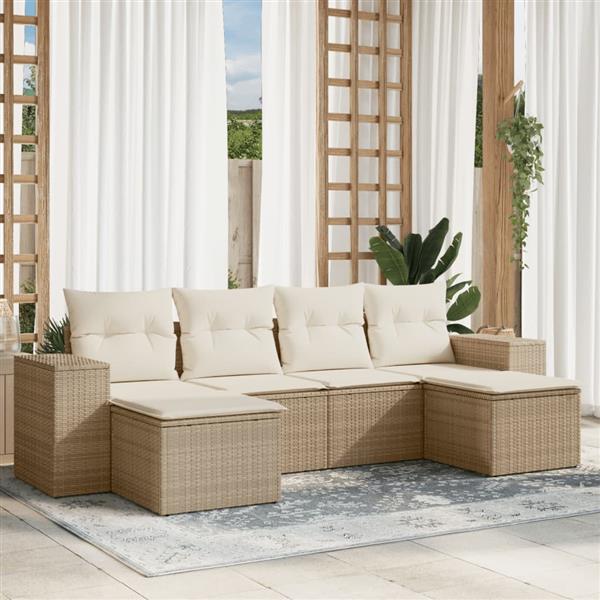 Grote foto vidaxl 6 delige loungeset met kussens poly rattan beige tuin en terras tuinmeubelen