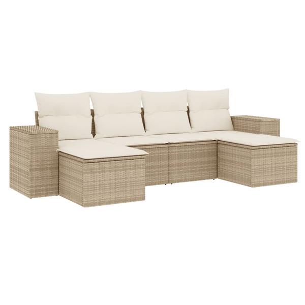 Grote foto vidaxl 6 delige loungeset met kussens poly rattan beige tuin en terras tuinmeubelen