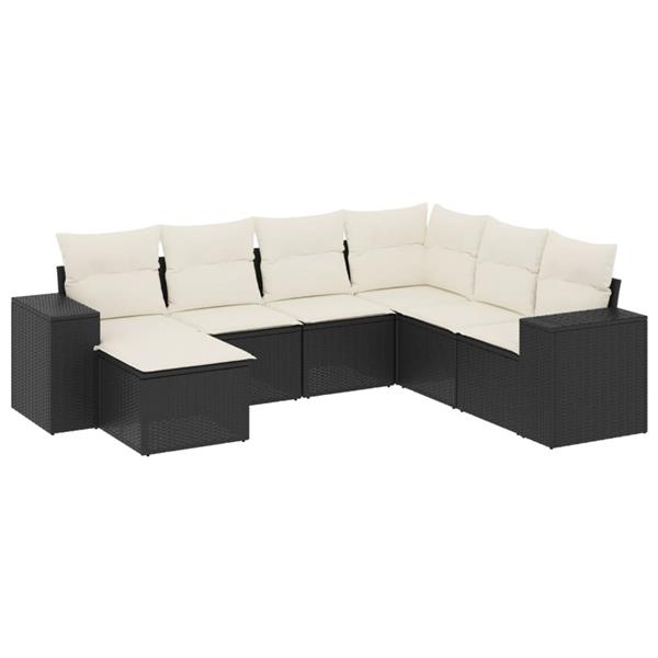 Grote foto vidaxl 7 delige loungeset met kussens poly rattan zwart tuin en terras tuinmeubelen