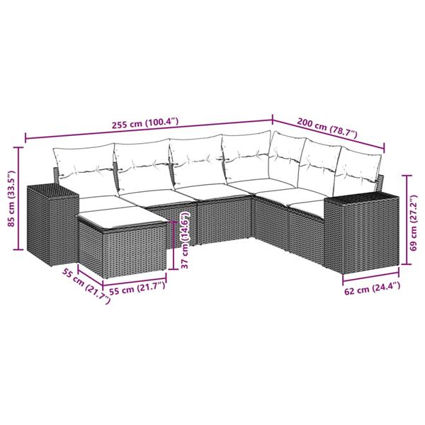 Grote foto vidaxl 7 delige loungeset met kussens poly rattan zwart tuin en terras tuinmeubelen