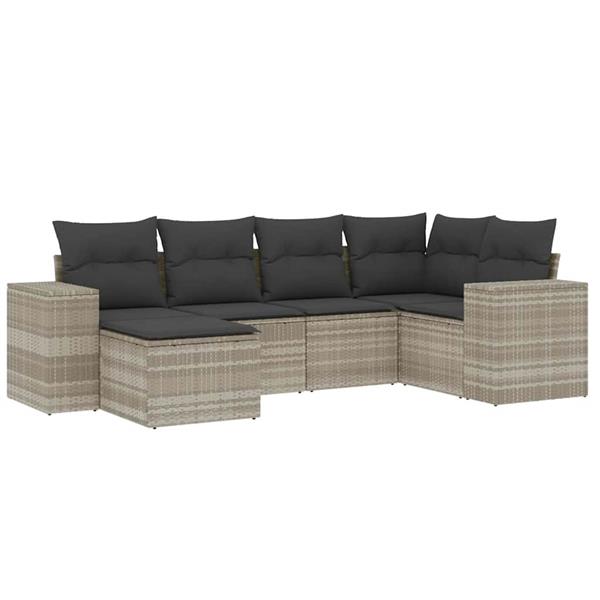 Grote foto vidaxl 6 delige loungeset met kussens poly rattan lichtgrijs tuin en terras tuinmeubelen