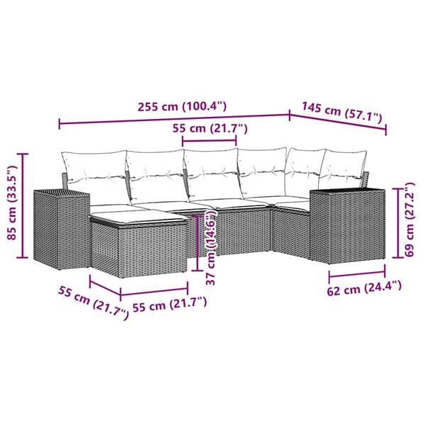 Grote foto vidaxl 6 delige loungeset met kussens poly rattan lichtgrijs tuin en terras tuinmeubelen