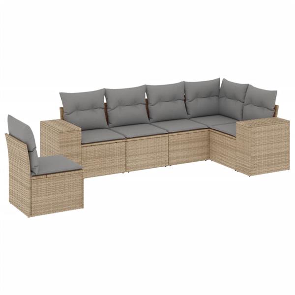 Grote foto vidaxl 6 delige loungeset met kussens poly rattan beige tuin en terras tuinmeubelen