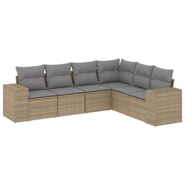 Grote foto vidaxl 6 delige loungeset met kussens poly rattan beige tuin en terras tuinmeubelen