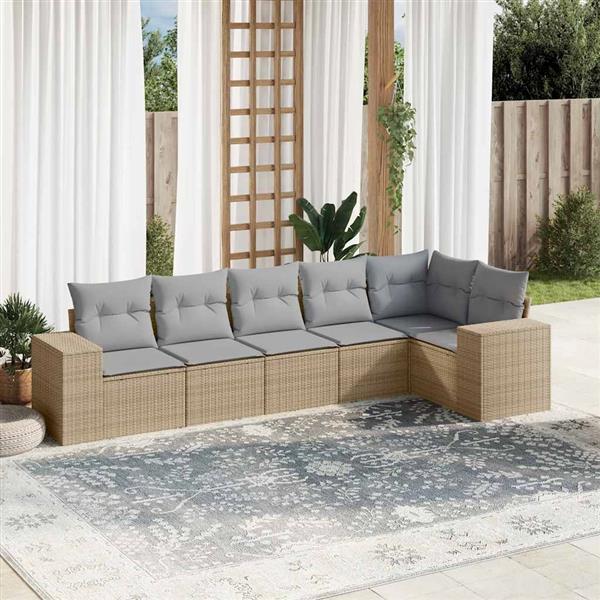 Grote foto vidaxl 6 delige loungeset met kussens poly rattan beige tuin en terras tuinmeubelen