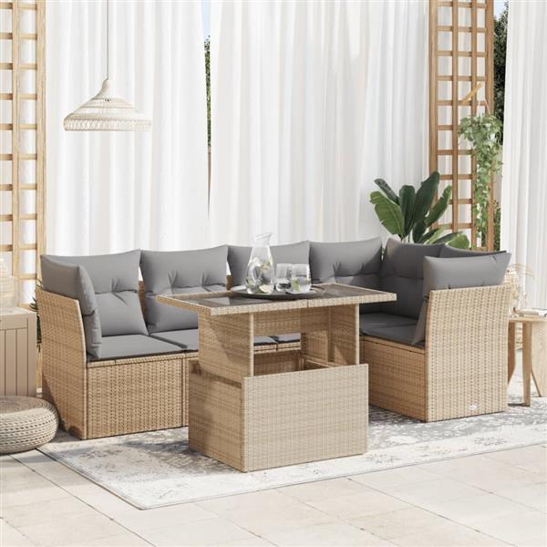 Grote foto vidaxl 6 delige loungeset met kussens poly rattan beige tuin en terras tuinmeubelen