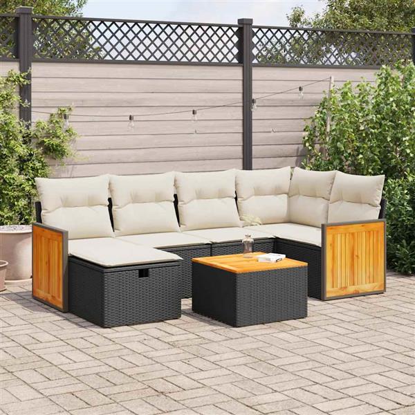 Grote foto vidaxl 7 delige loungeset met kussens poly rattan zwart tuin en terras tuinmeubelen