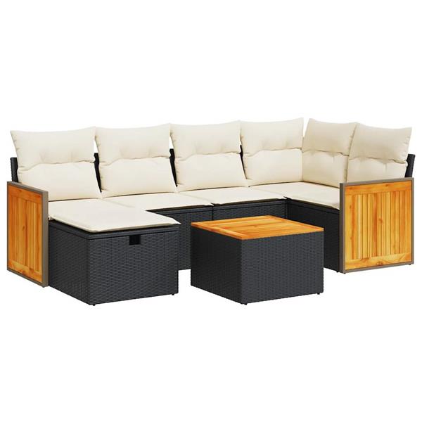 Grote foto vidaxl 7 delige loungeset met kussens poly rattan zwart tuin en terras tuinmeubelen