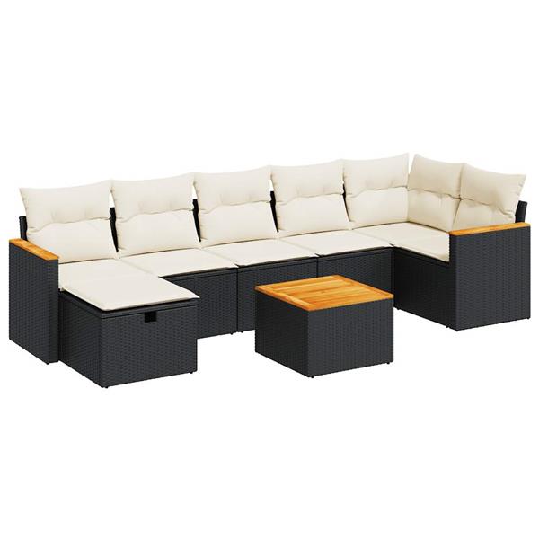 Grote foto vidaxl 8 delige loungeset met kussens poly rattan zwart tuin en terras tuinmeubelen
