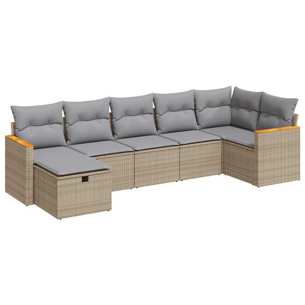 Grote foto vidaxl 7 delige loungeset met kussens poly rattan beige tuin en terras tuinmeubelen