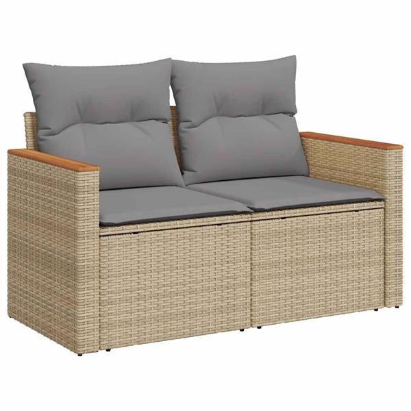 Grote foto vidaxl 7 delige loungeset met kussens poly rattan beige tuin en terras tuinmeubelen